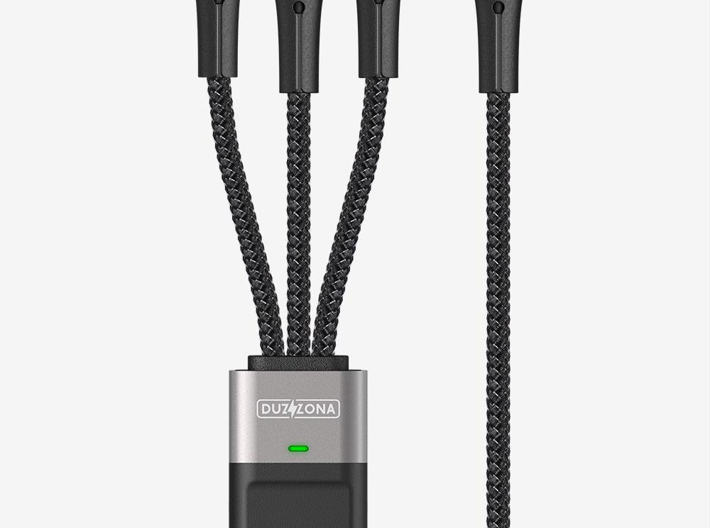 TIGER POWER CABLE 3EN1 USB-A VERS MICRO-USB/USB-C/LIGHTNING 1,2M GRIS :  ascendeo grossiste Câbles